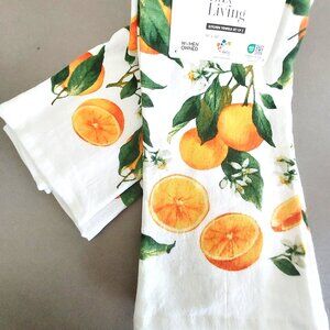 Kitchen Towels, Set of 2,  70% Cotton  & 30% Bamboo 16"x26"   Oranges